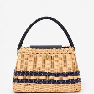 Faith Wicker Handbag - Color Natural/Navy